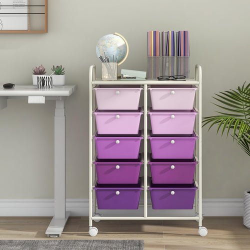 10 Drawer Rolling Storage Cart with Metal Frame V547