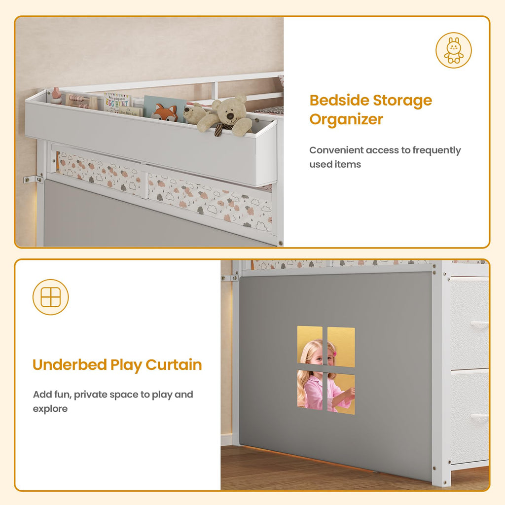 Twin Size Low Loft Bed with 7 Drawers K7699