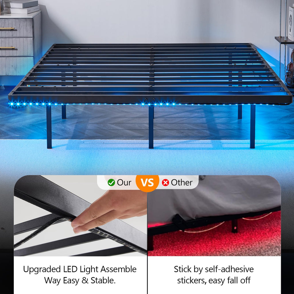 14 Inch Full Floating Bed Frame with USB Charging Station and LED Lights D32996