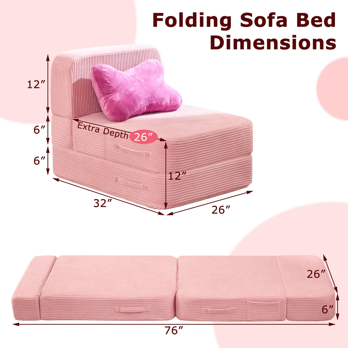 Pink Folding Convertible Sofa Bed R168854