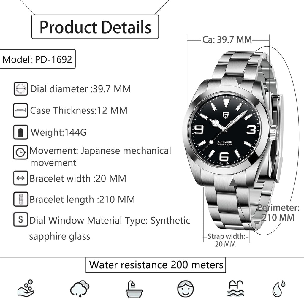 Automatic Diver Watch Sapphire Glass Stainless Steel 40MM Waterproof Wrist Watch O2349