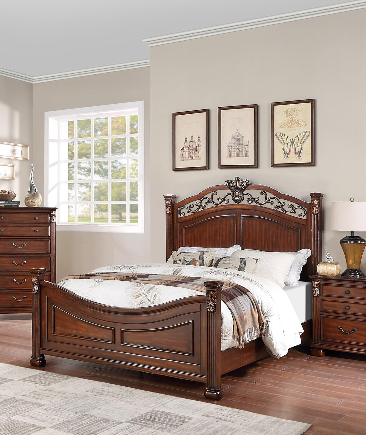 California King Size Bed with Headboard and Footboard W18426