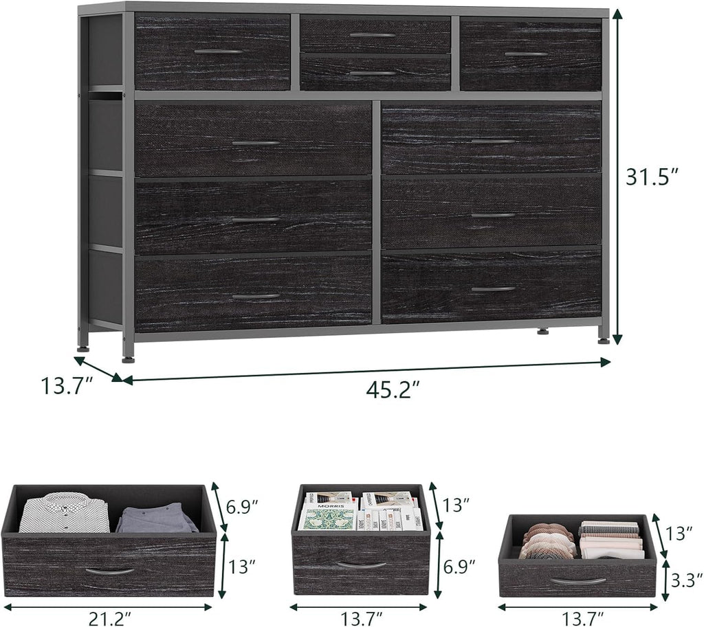 10 Drawer Fabric Dresser with Wood Top D2387