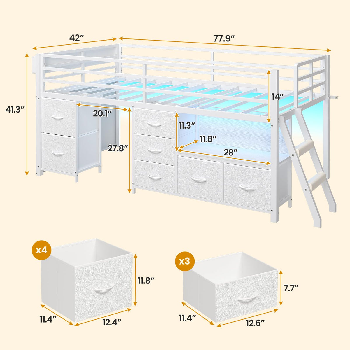 Twin Size Low Loft Bed with 7 Drawers K7699