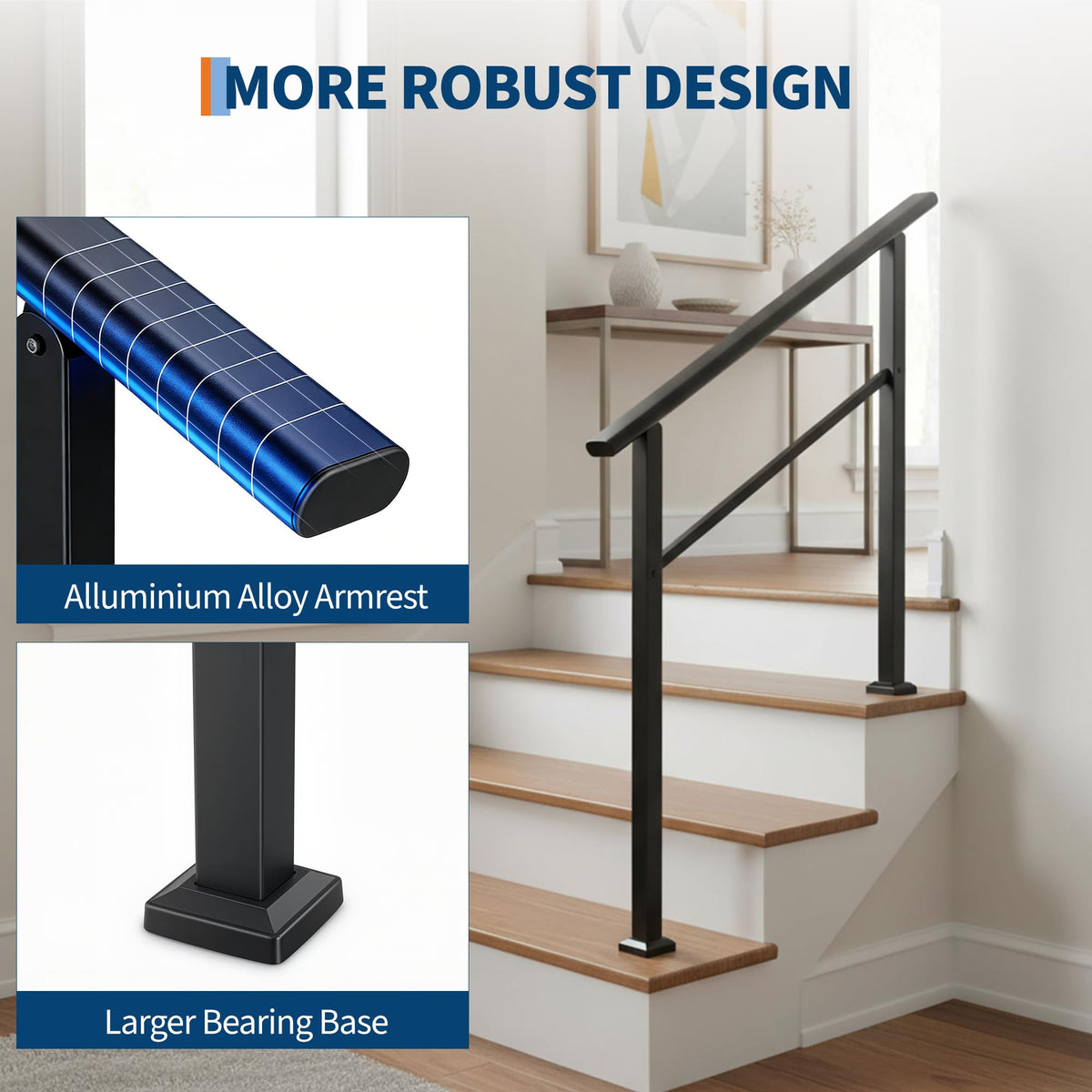 4 Step Black Aluminum Iron Outdoor Stair Handrail Kit L456