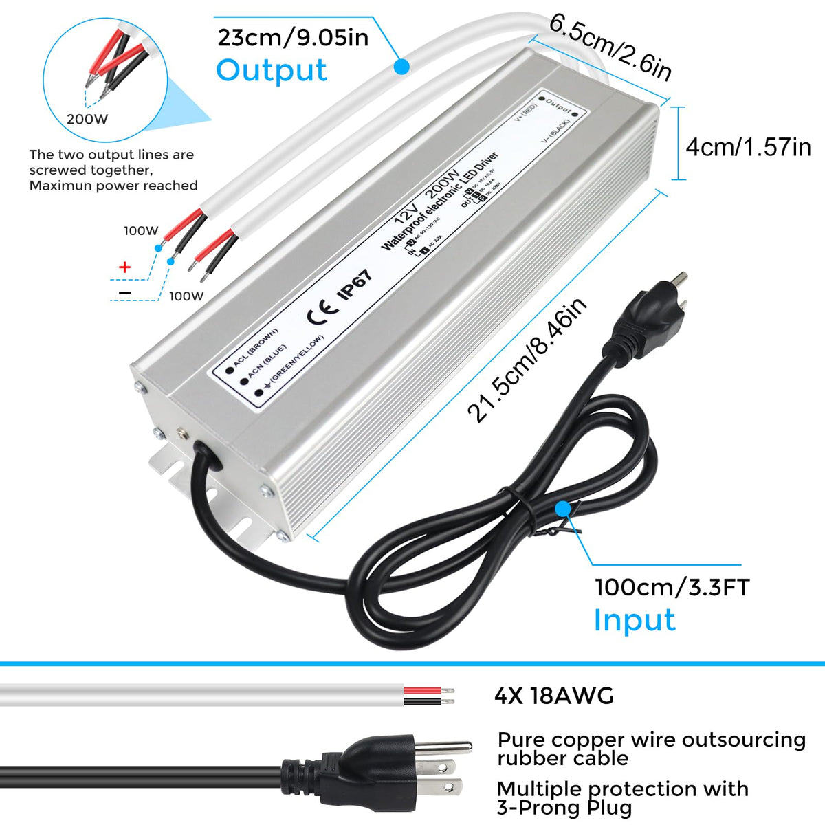 200 Watts Waterproof IP67 LED Driver 12V DC Power Supply V559