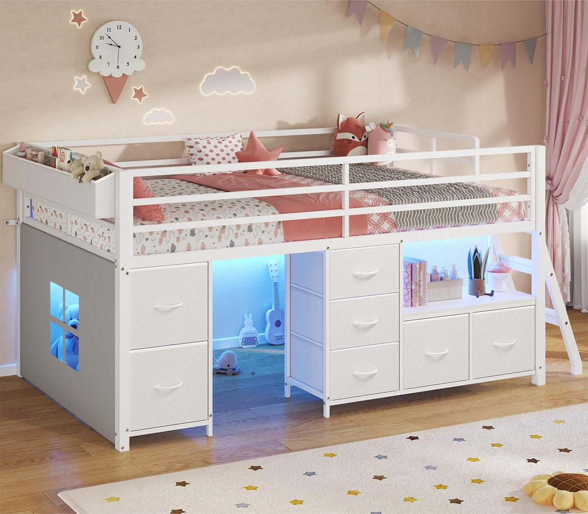 Twin Size Low Loft Bed with 7 Drawers K7699