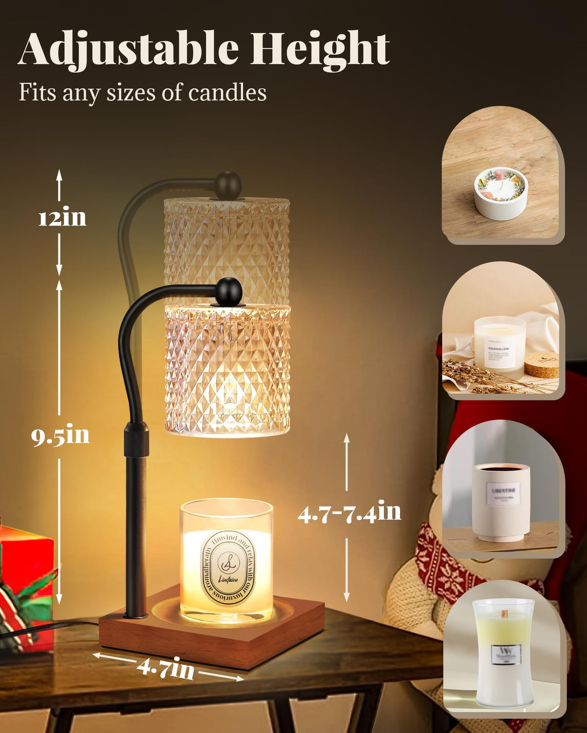 2 Pack Candle Warmer Lamp with Timer Dimmer Adjustable Height H650