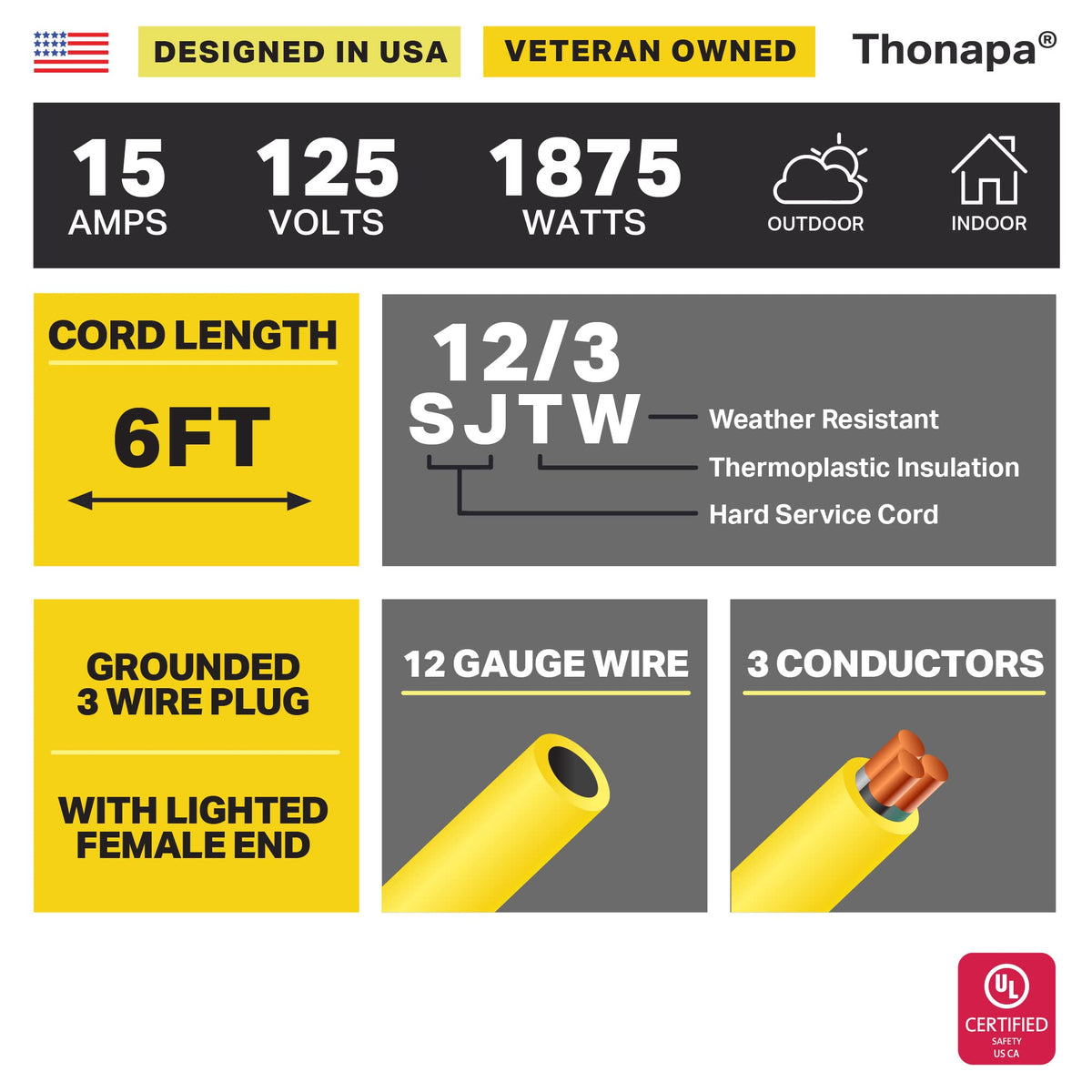 12 Gauge 6 Ft Heavy Duty Outdoor Extension Cord M69439