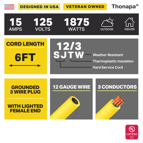 12 Gauge 6 Ft Heavy Duty Outdoor Extension Cord M69439