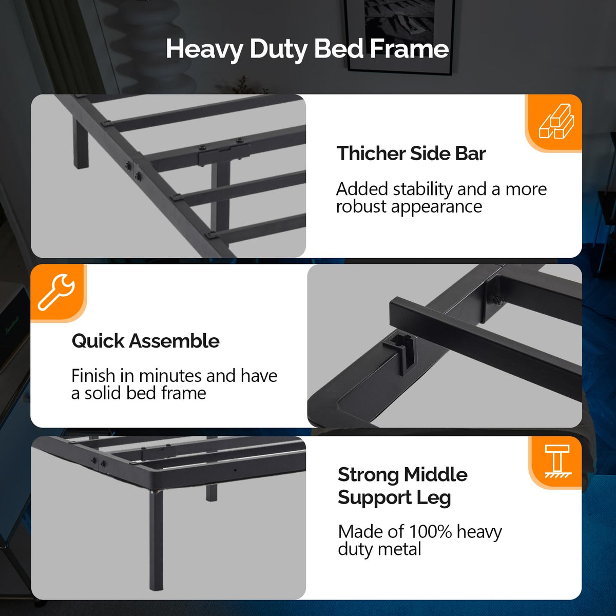 14 Inch Full Floating Bed Frame with USB Charging Station and LED Lights D32996