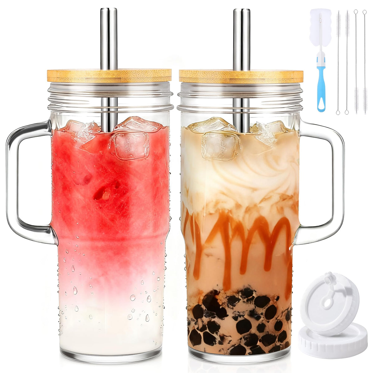 24oz Glass Tumbler with Lid & Straw 2-Pack G728272