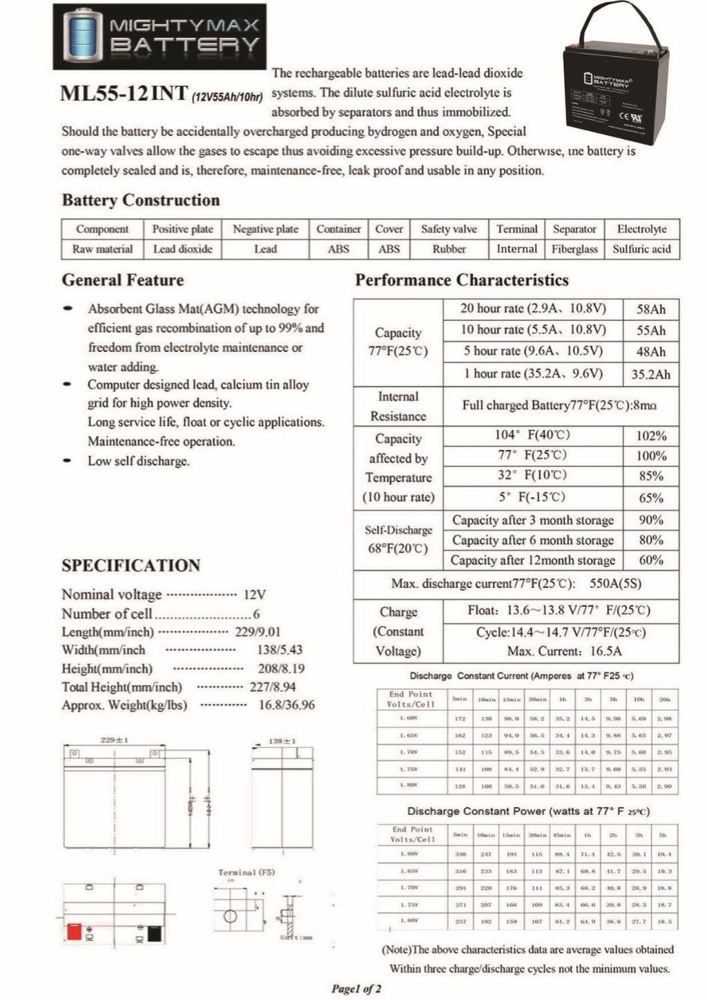 12V 55AH AGM Car and Truck Battery Z95854