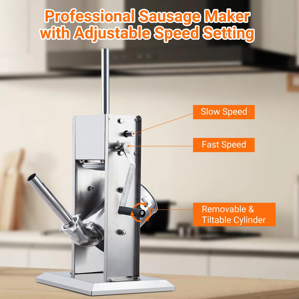 Manual 7 LB Stainless Steel Sausage Stuffer with 4 Stuffing Tubes R862708