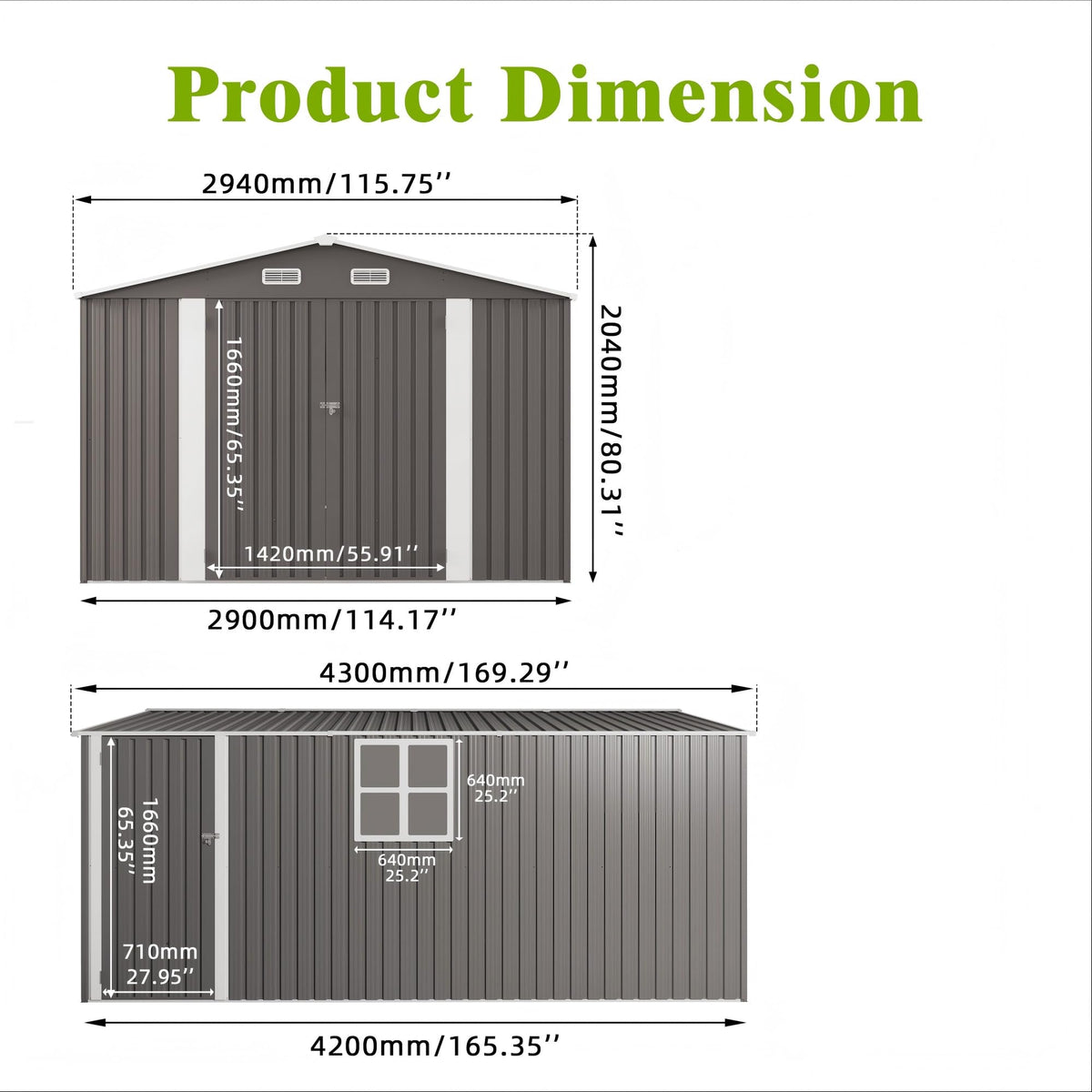 10x14 FT Grey Metal Storage Shed H37585