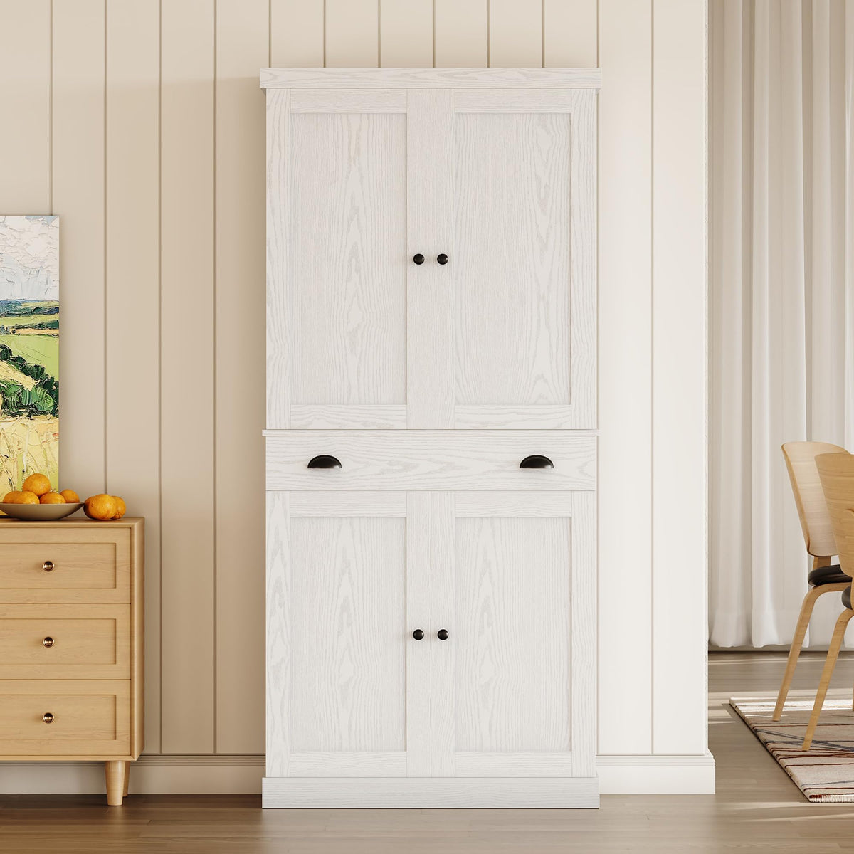 72" White Kitchen Pantry Cabinet with Drawer P69100