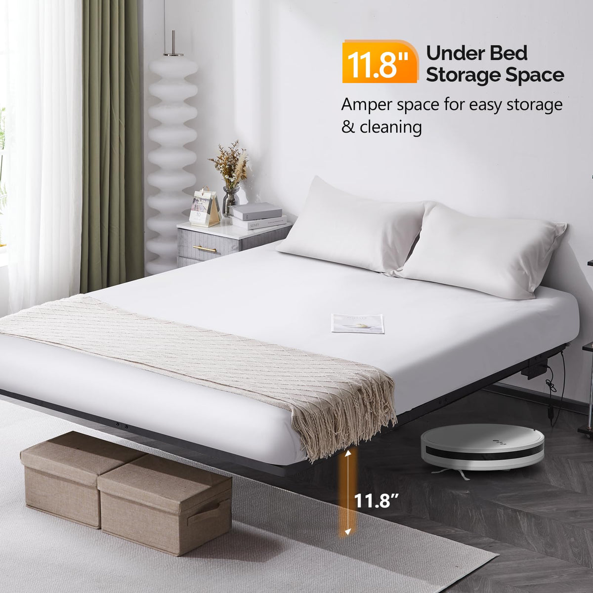 14 Inch Full Floating Bed Frame with USB Charging Station and LED Lights D32996