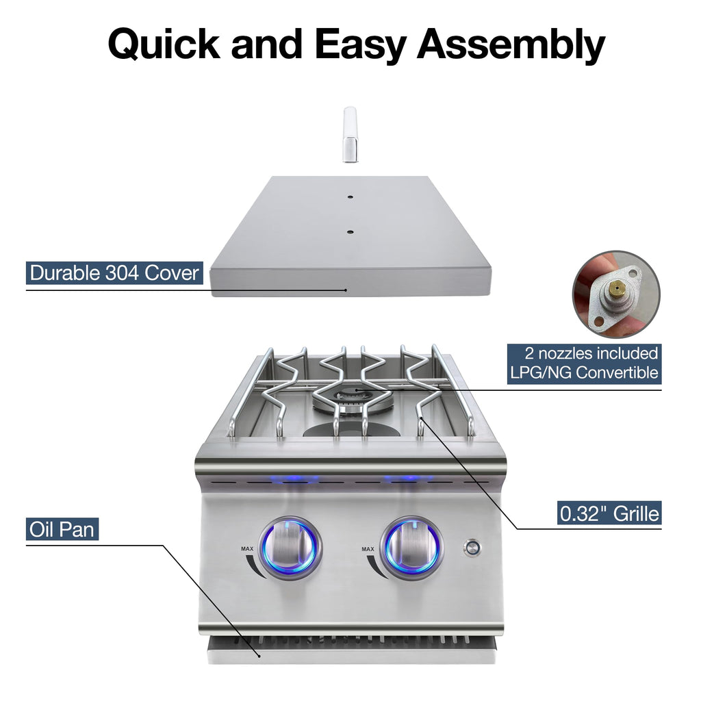 Double Grilling Side Burners 304 Stainless Steel 2 * 15,000BTU N148