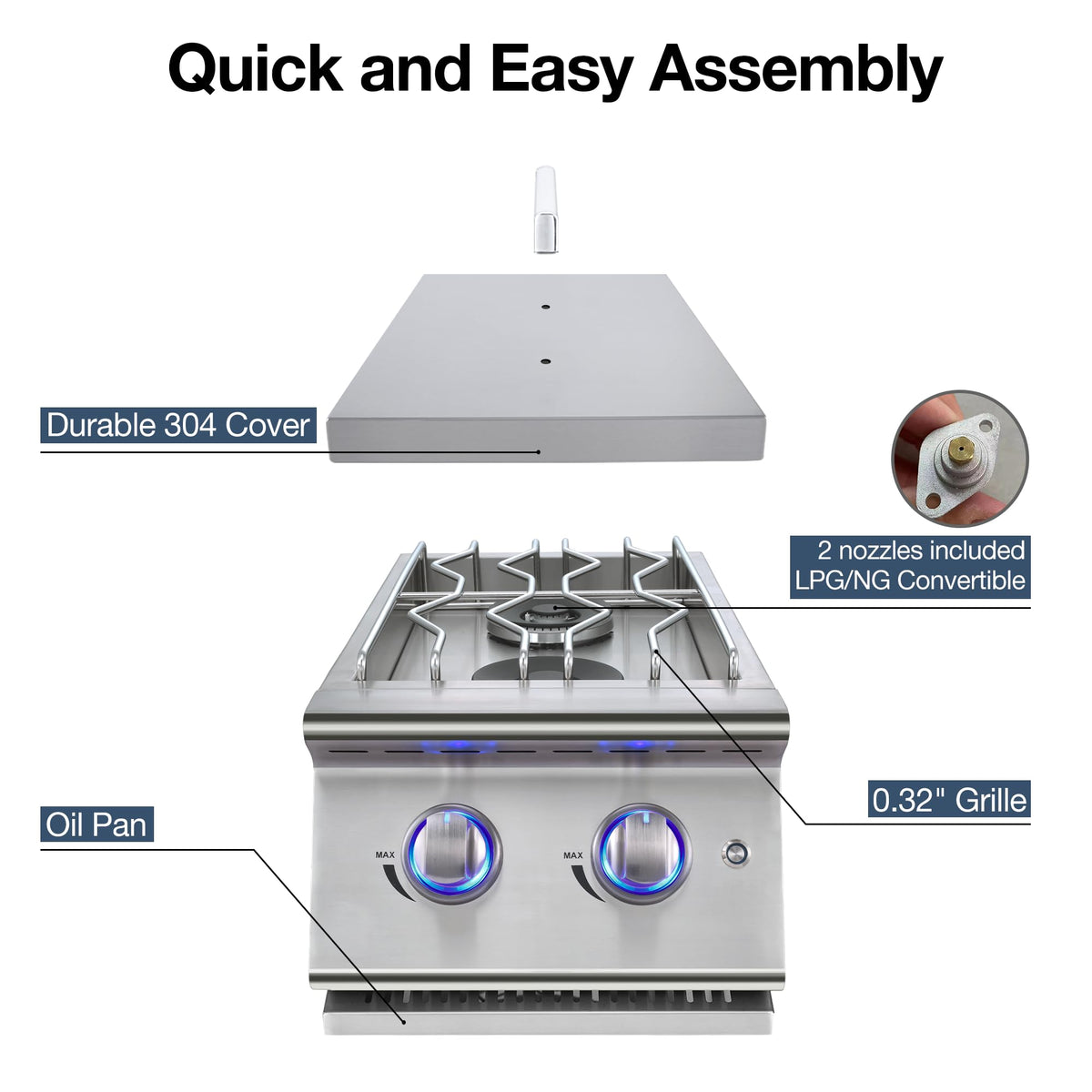 Double Grilling Side Burners 304 Stainless Steel 2 * 15,000BTU N148