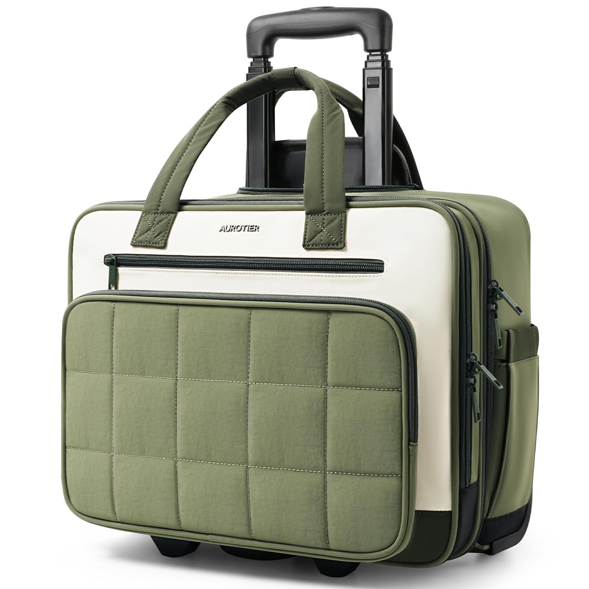 Rolling Puffer Laptop Bag, 16 Inch Water Resistant Carry On Luggage with Wheels, Green L909510