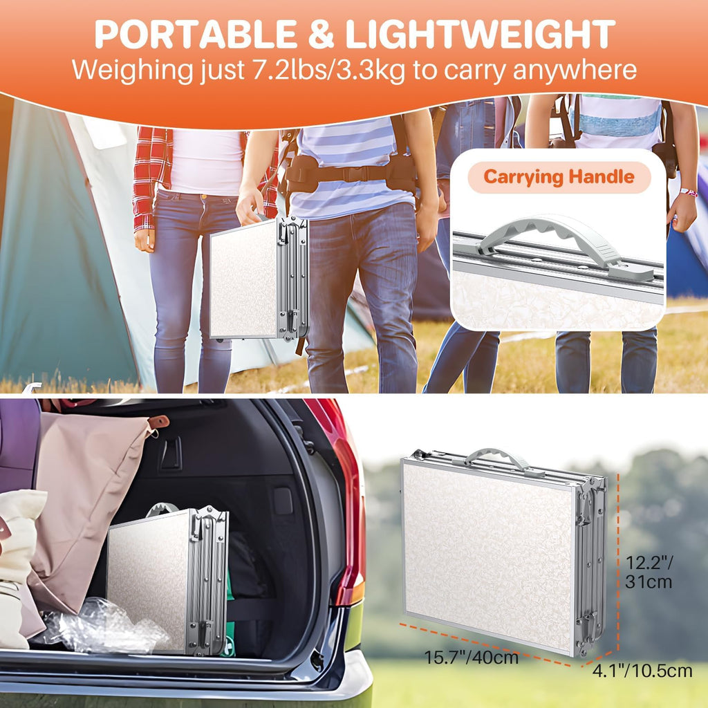 3ft Folding Camping Table, 3 Height Adjustable White S826