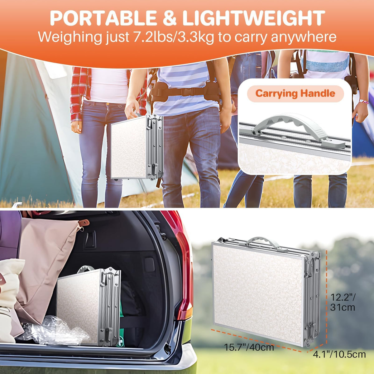 3ft Folding Camping Table, 3 Height Adjustable White S826