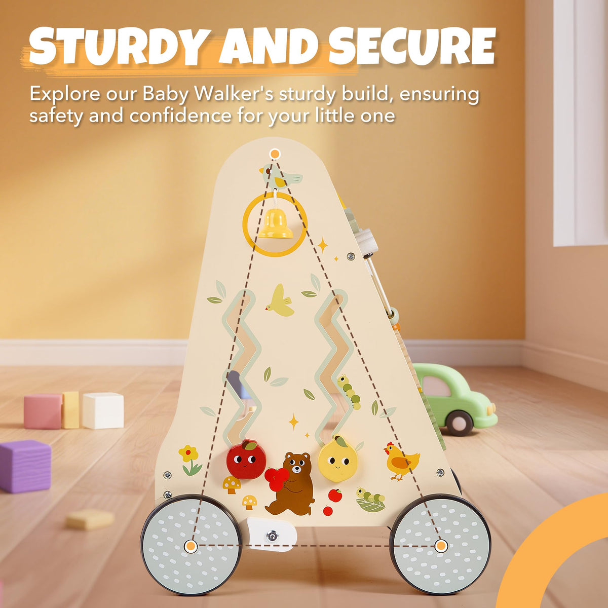 Wooden Baby Push Walker with Activity Center D9699