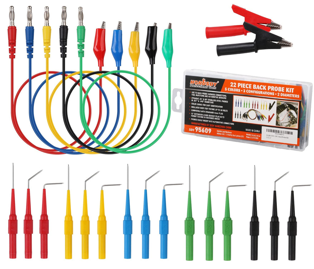 22 Pc Back Probe Pin Kit with 5 Colors Silicone Wires D71235