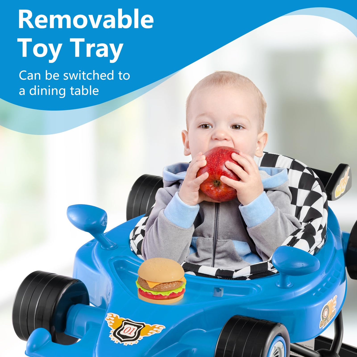 Foldable Baby Walker 3 in 1 Adjustable Height with Lights Music Blue H266