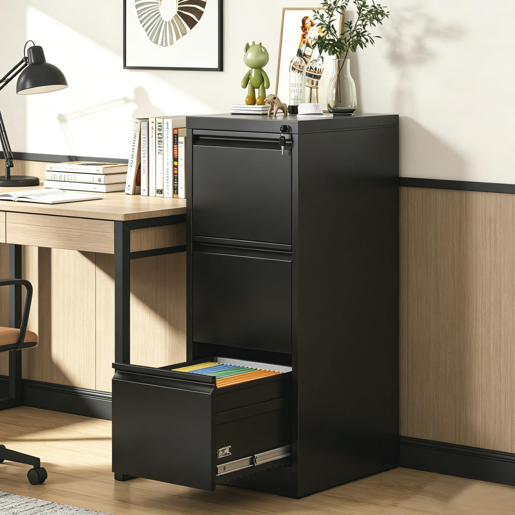 Black 3 Drawer Locking Metal Filing Cabinet C393