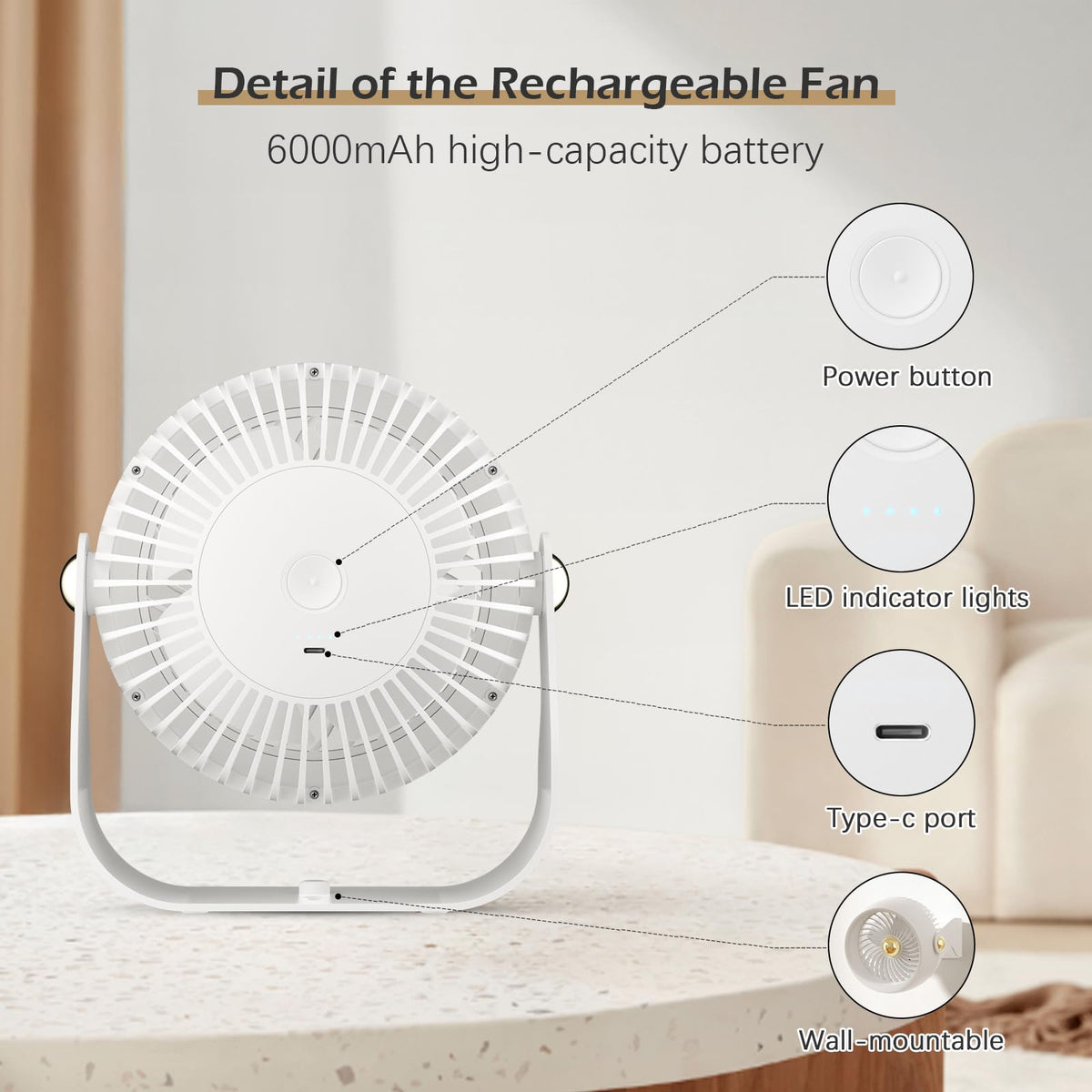 Portable Rechargeable 8 Inch Desk Fan J10989