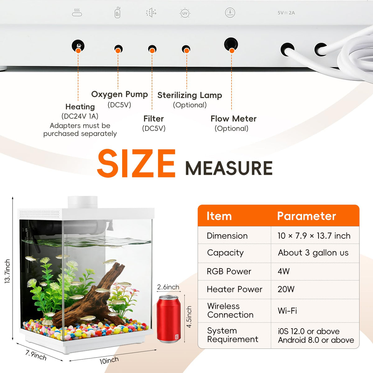 3 Gallon Glass Fish Tank Aquarium Kit with APP Control O997861