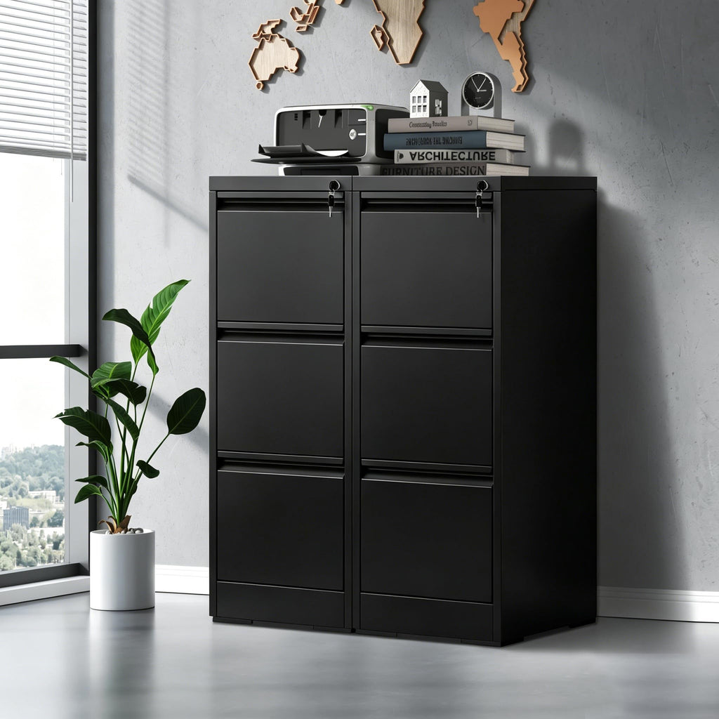 Black 3 Drawer Locking Metal Filing Cabinet C393