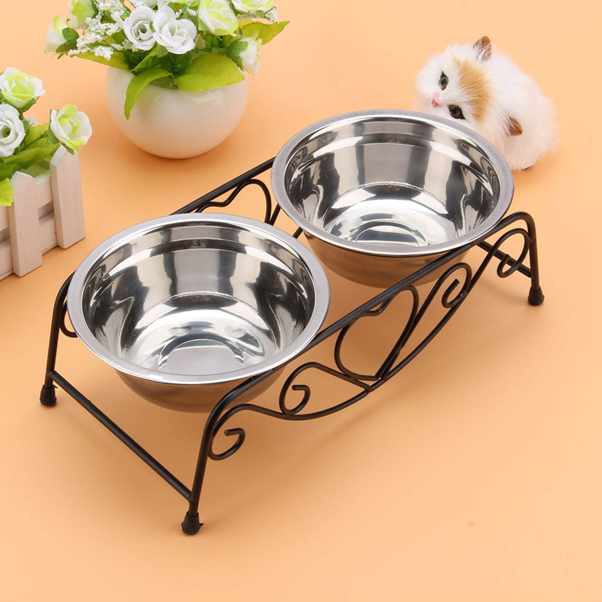 Stainless Steel Elevated Dog Cat Bowls with Iron Stand S446