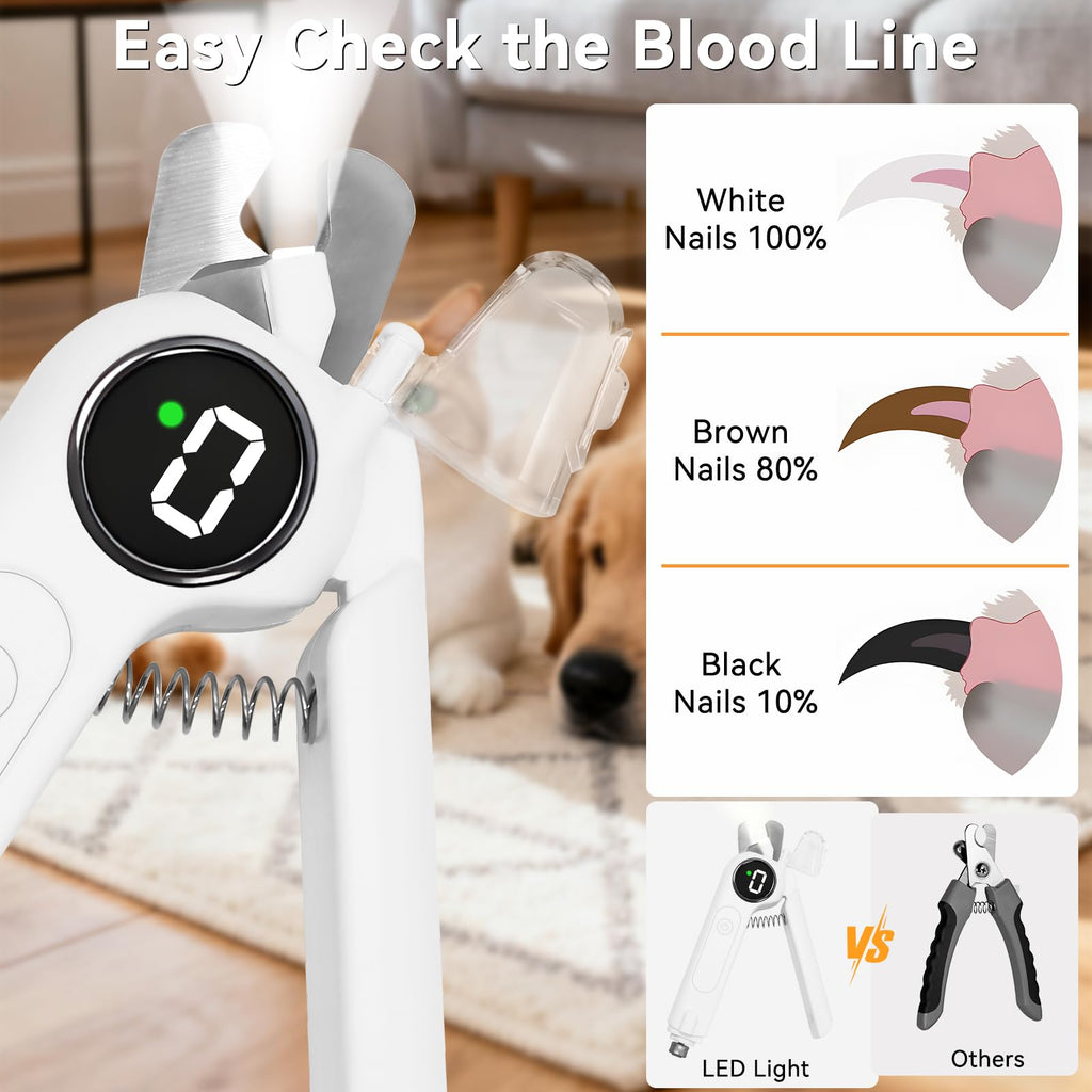 Dog Nails Clippers & Grinders 2in1 Trimmer with LCD Display and LED Lights Cat Claw Nail File with Protective Guard Rechargeable Electric Pet Toenail Silent Grooming Pro L201