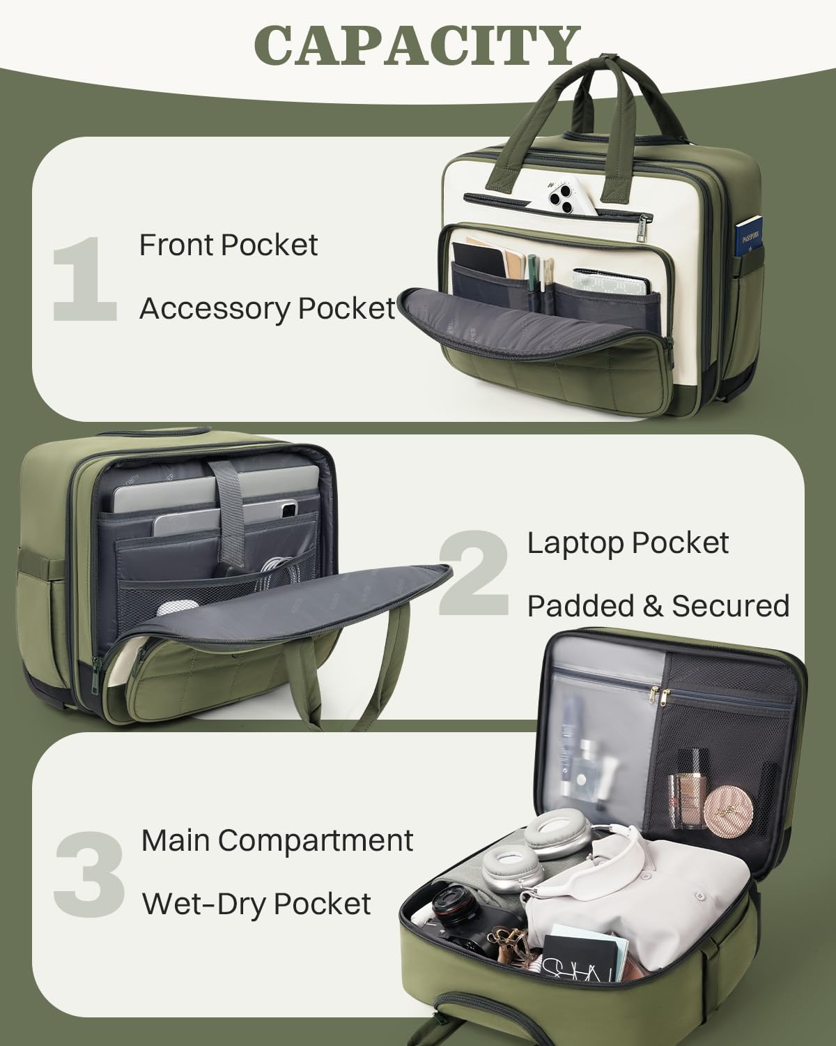 Rolling Puffer Laptop Bag, 16 Inch Water Resistant Carry On Luggage with Wheels, Green L909510