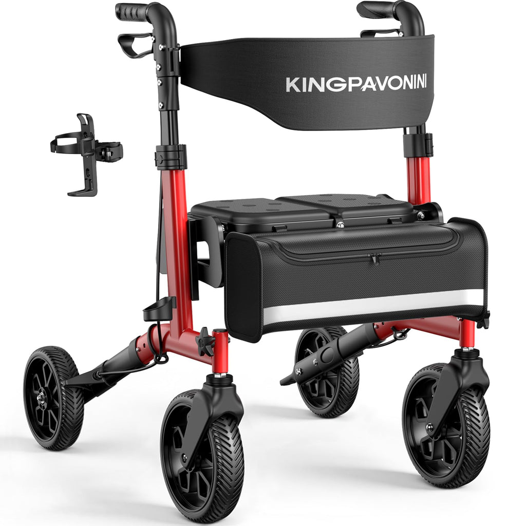 Foldable Rollator Walker with Seat, 380 lbs, Red N940019