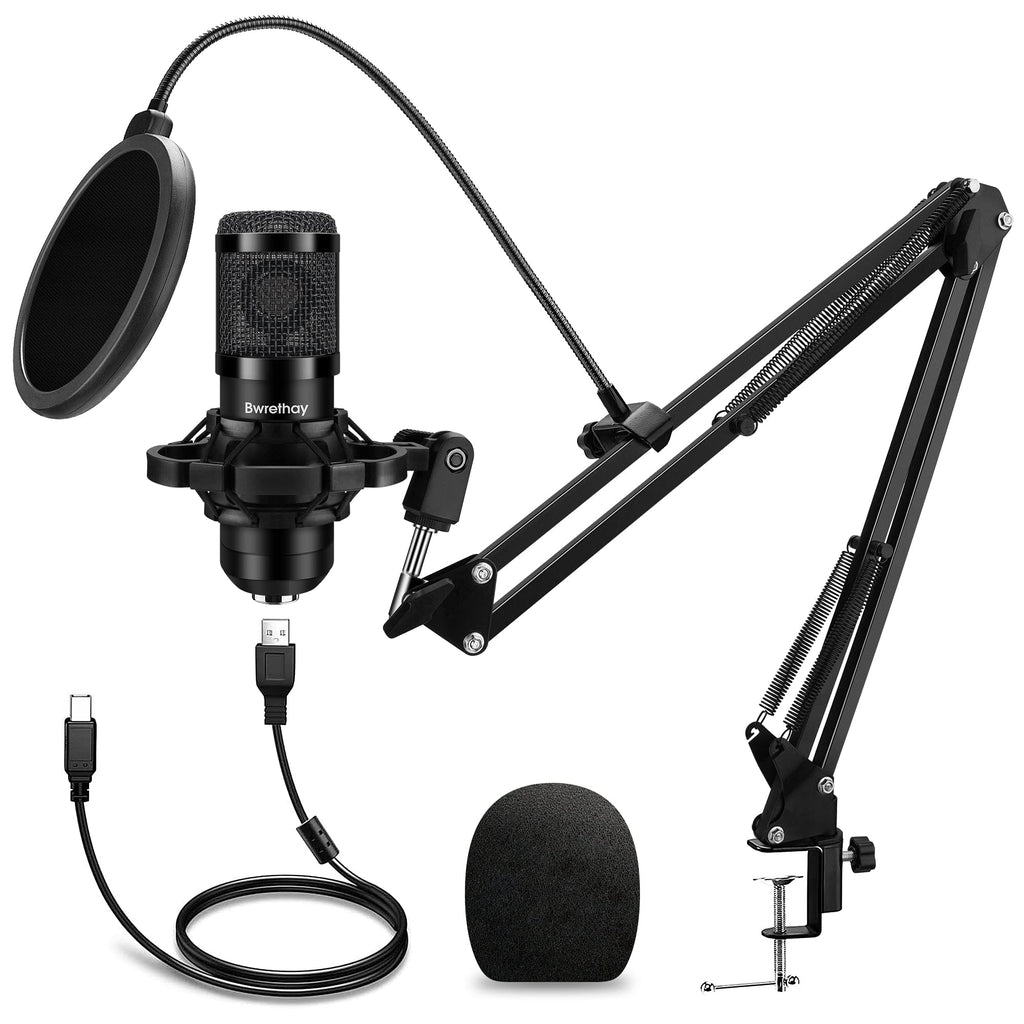 USB Condenser Cardioid Microphone with Boom Arm Stand and Shock Mount, Black T751