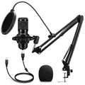 USB Condenser Cardioid Microphone with Boom Arm Stand and Shock Mount, Black T751