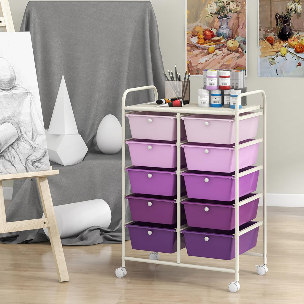 10 Drawer Rolling Storage Cart with Metal Frame V547