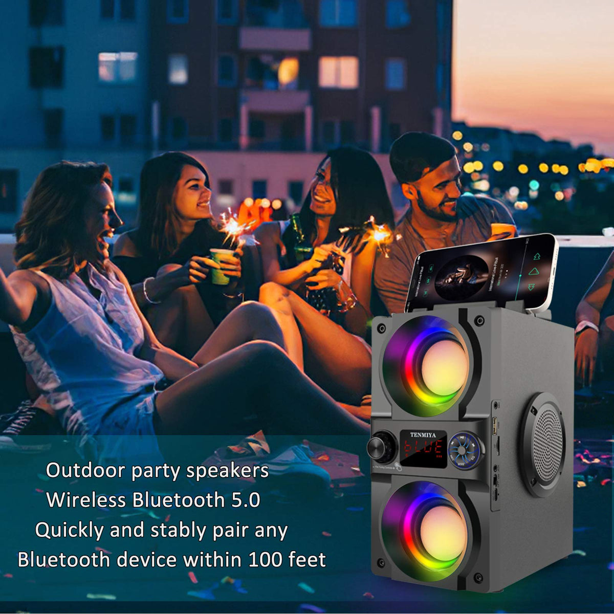 40W Portable Bluetooth Speaker with Lights and FM Radio K175512
