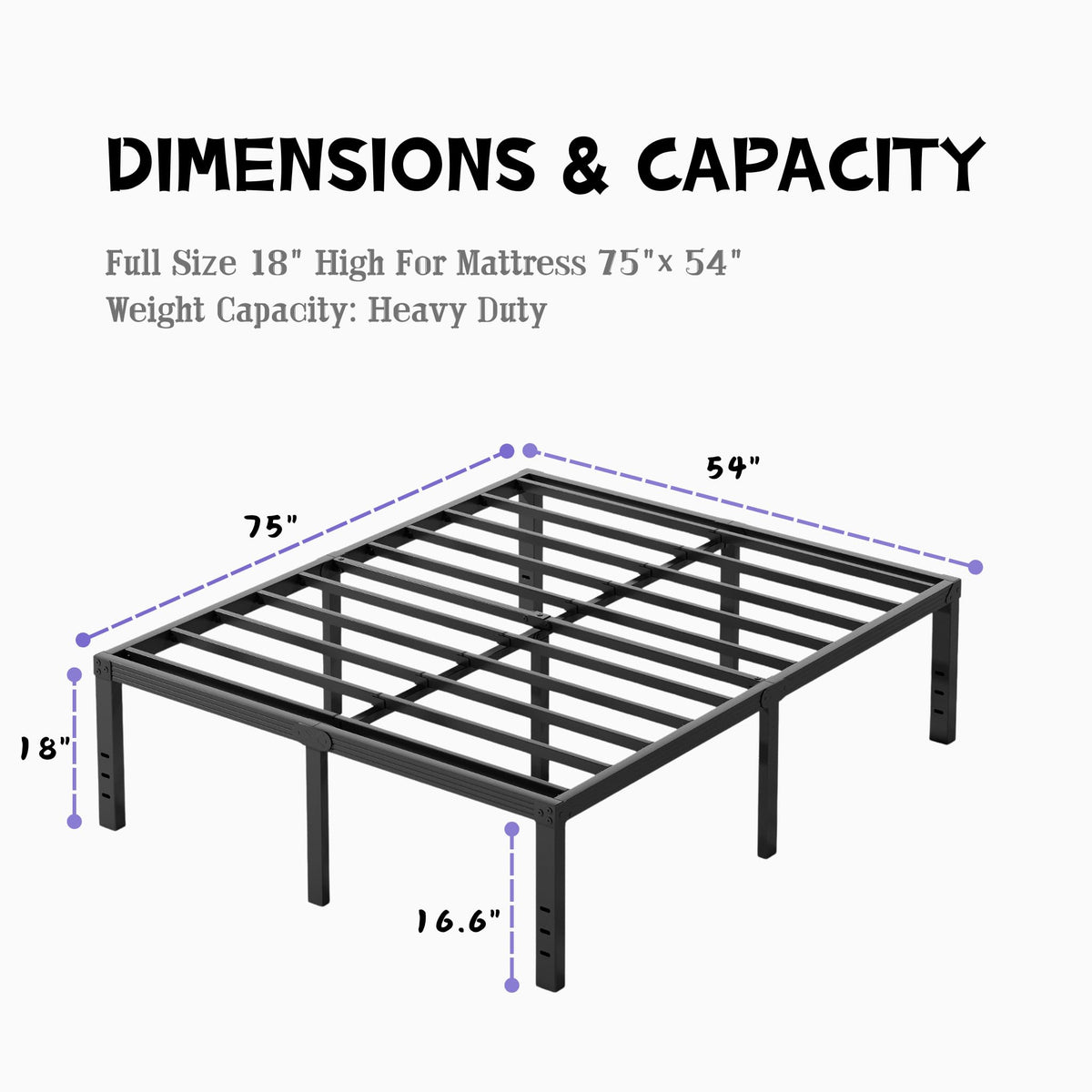 18 Inch High Metal Full Size Platform Bed Frame, Black M947504