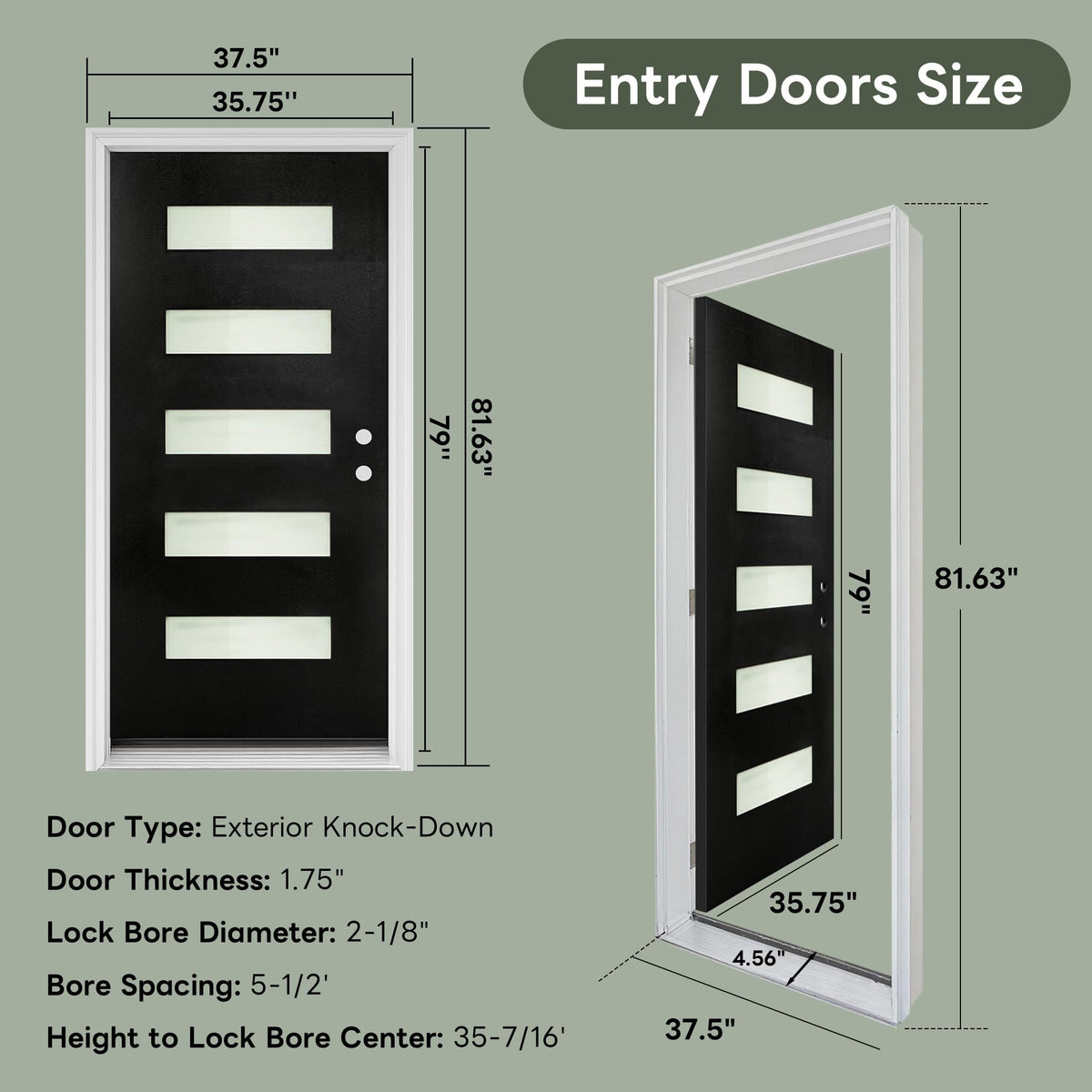 36" x 80" Left Hand Inswing Exterior Door with White Frame B611