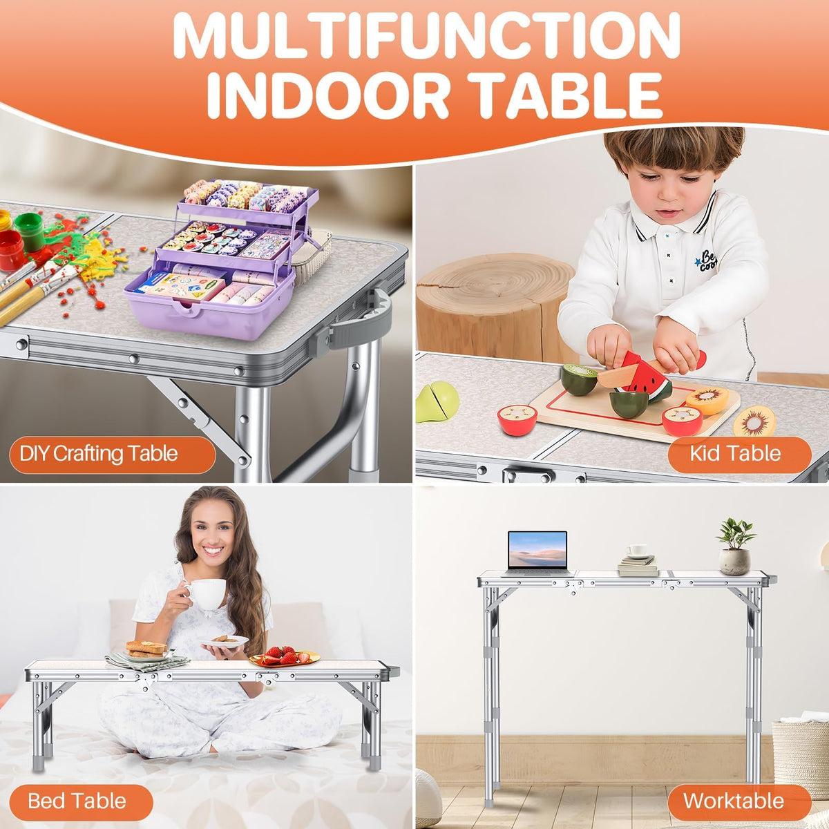 3ft Folding Camping Table, 3 Height Adjustable White S826