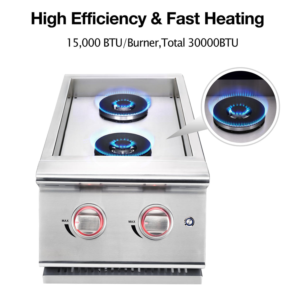 Double Grilling Side Burners 304 Stainless Steel 2 * 15,000BTU N148