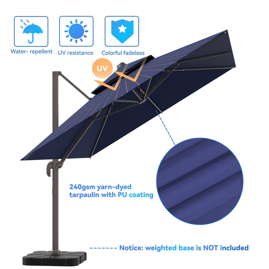 10x13FT Navy Blue Double Top Cantilever Patio Umbrella N7276