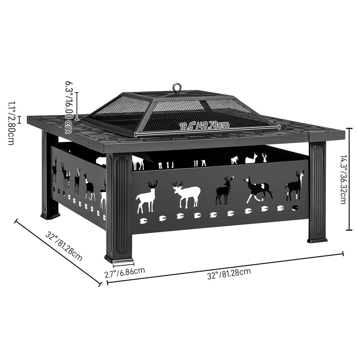 32 Inch Square Wood Burning Fire Pit Table J816