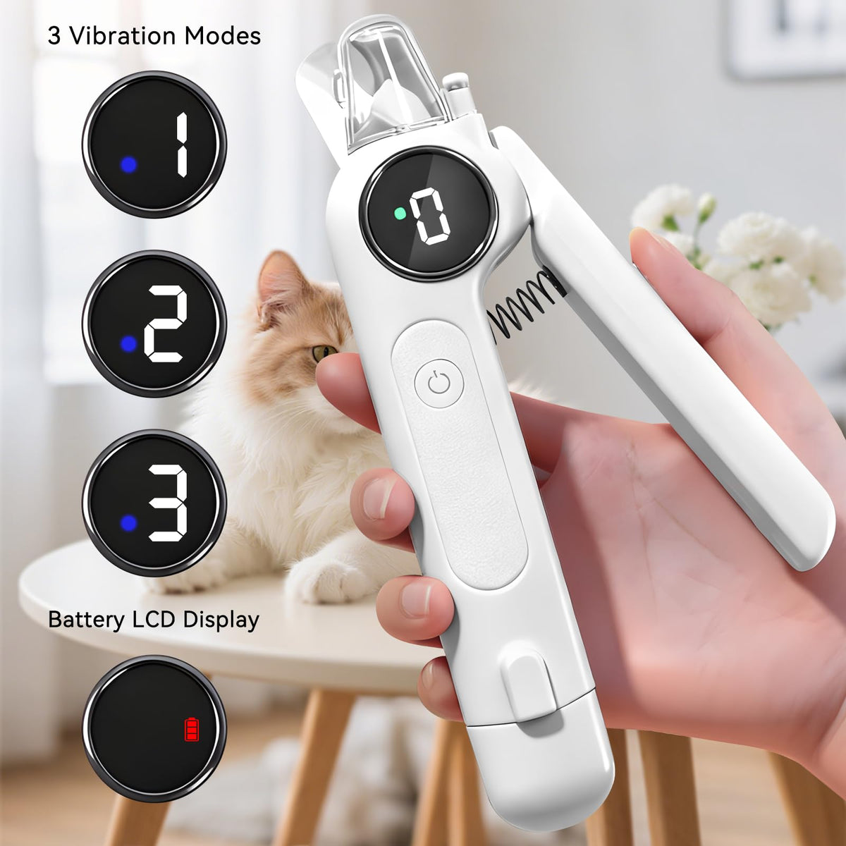Dog Nails Clippers & Grinders 2in1 Trimmer with LCD Display and LED Lights Cat Claw Nail File with Protective Guard Rechargeable Electric Pet Toenail Silent Grooming Pro L201