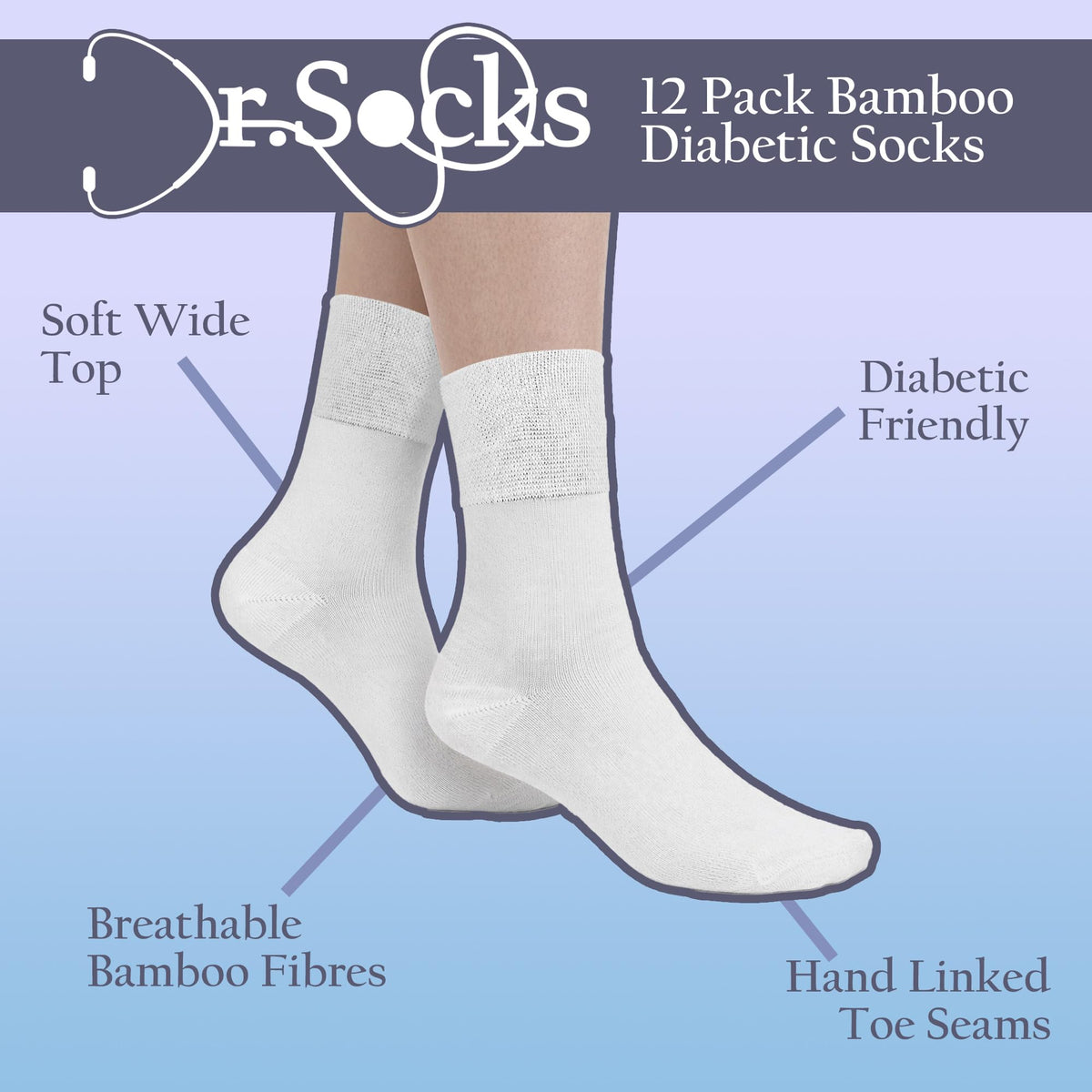 12 Pairs Womens Seamless Diabetic Socks V447786