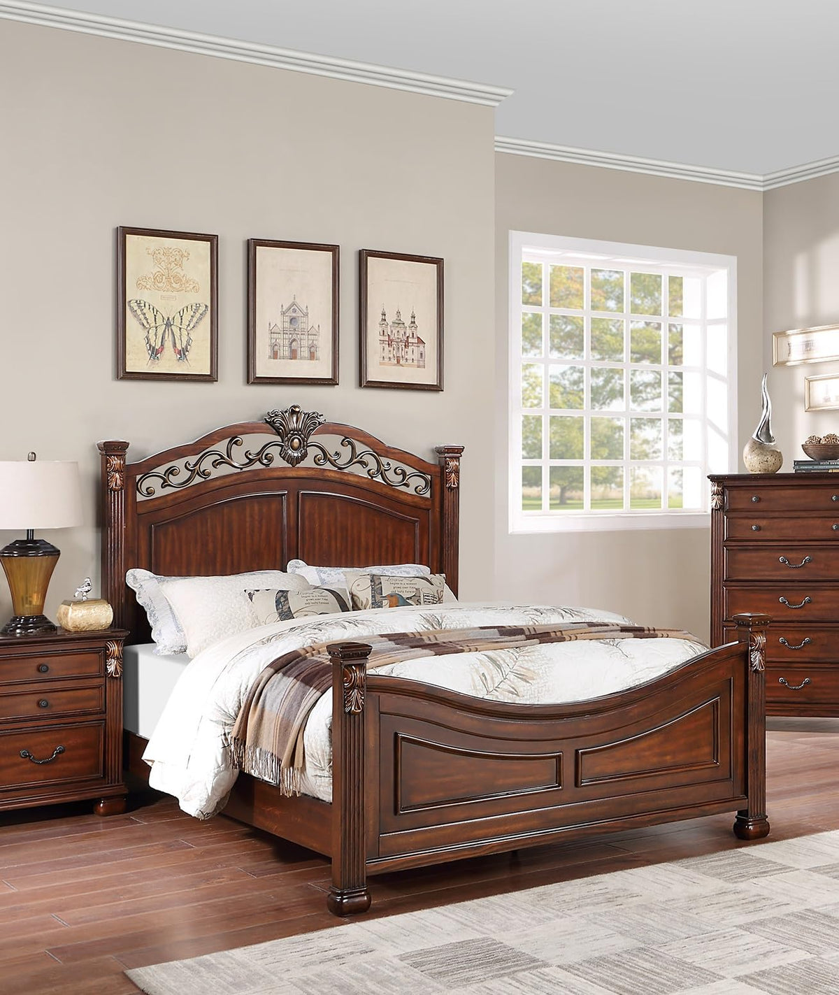 California King Size Bed with Headboard and Footboard W18426